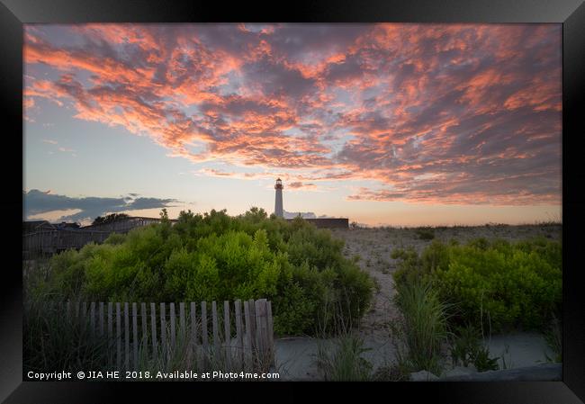 Cape May Point lighthouse landscape  Framed Print by JIA HE