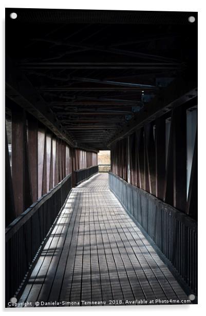 Long wooden covered bridge Acrylic by Daniela Simona Temneanu