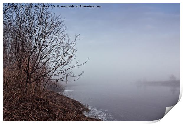 Heavy Mist Over The River Water Print by Jukka Heinovirta