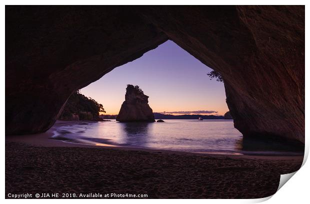 Cathedral Cove at sunset. New Zealand Print by JIA HE