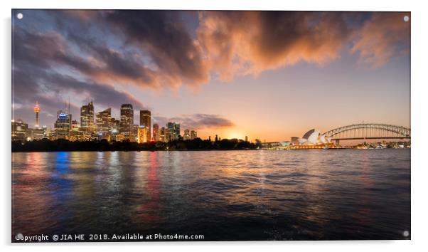 Sydney city skyline into the night Acrylic by JIA HE
