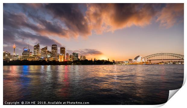 Sydney city skyline into the night Print by JIA HE