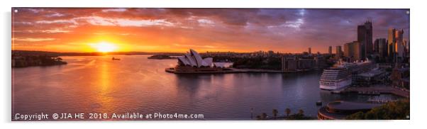 Sydney Harbor sunrise panorama Acrylic by JIA HE