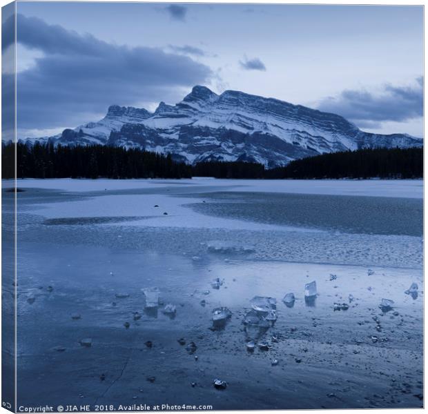 Two Jake Lake in winter Canvas Print by JIA HE