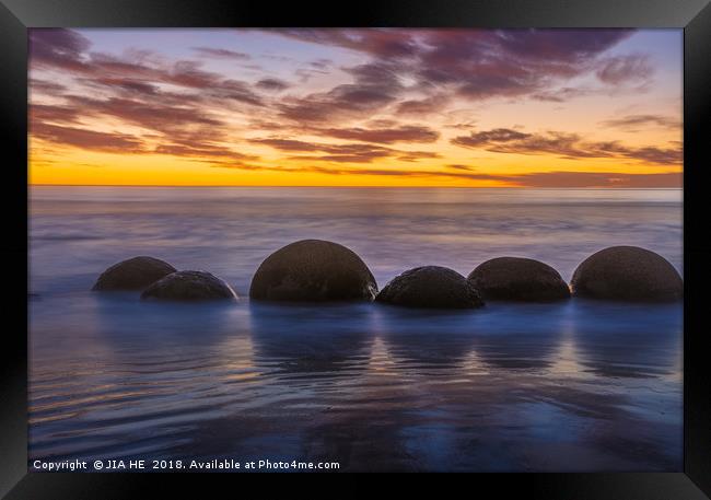 Moeraki Rocks Framed Print by JIA HE