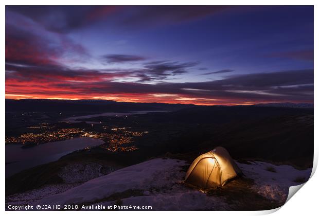 camping on Roys Peak Print by JIA HE