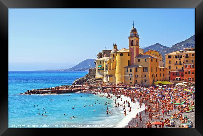 Camogli, the old church and the free beach Framed Print by Luisa Vallon Fumi