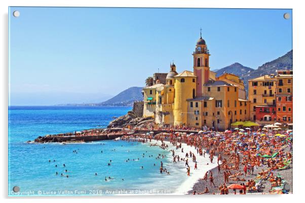 Camogli, the old church and the free beach Acrylic by Luisa Vallon Fumi
