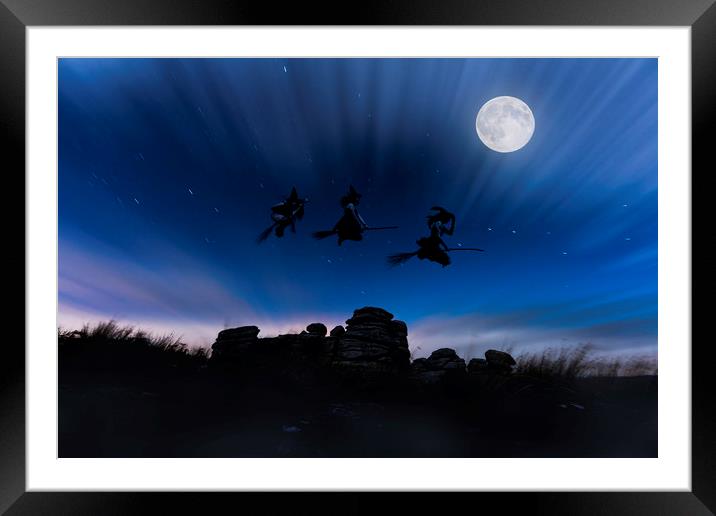 Witches over Combestone Tor, Devon. Framed Mounted Print by Maggie McCall