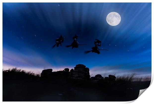 Witches over Combestone Tor, Devon. Print by Maggie McCall