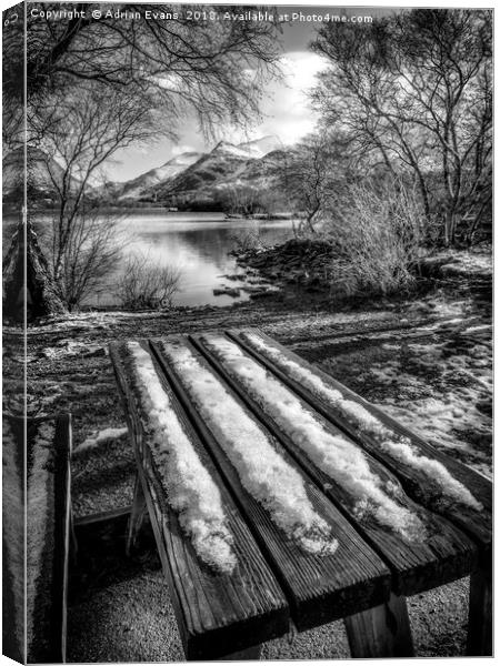 Lake Padarn Bench Llanberis Canvas Print by Adrian Evans
