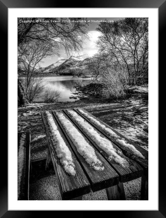Lake Padarn Bench Llanberis Framed Mounted Print by Adrian Evans