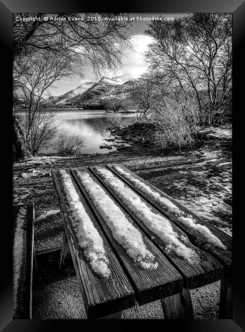 Lake Padarn Bench Llanberis Framed Print by Adrian Evans