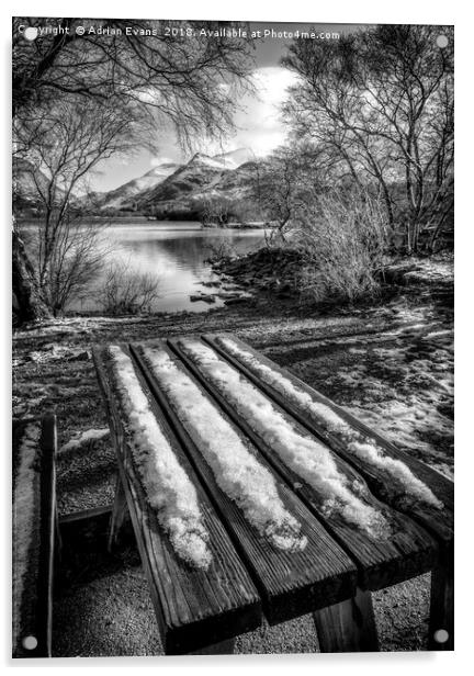 Lake Padarn Bench Llanberis Acrylic by Adrian Evans