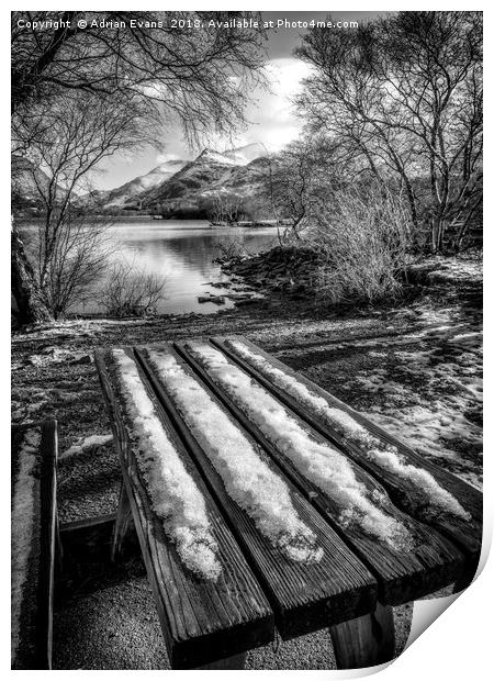 Lake Padarn Bench Llanberis Print by Adrian Evans