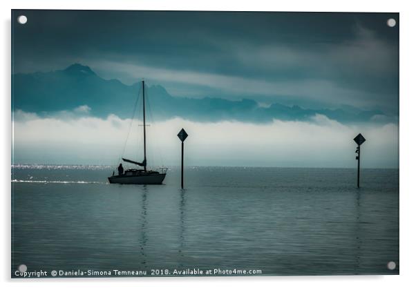 Boat sailing silhouette Acrylic by Daniela Simona Temneanu