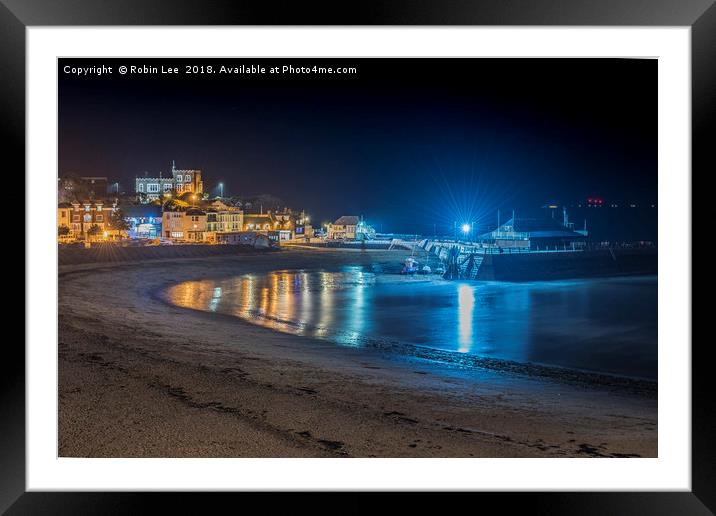 Broadstairs Harbour and Bay nightscape Framed Mounted Print by Robin Lee