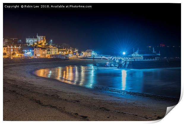 Broadstairs Harbour and Bay nightscape Print by Robin Lee