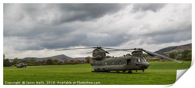 Chinook helicopters in a field Print by Jason Wells