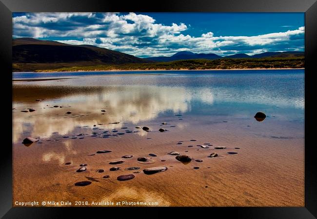 Clouds reflected on a shallow loch, near Kearvaig, Framed Print by Mike Dale