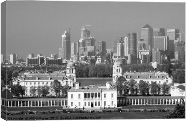  Queens House and Canary Wharf from Greenwich  Canvas Print by Aidan Moran
