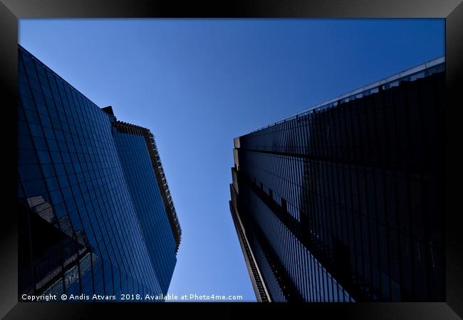 Upward view of modern London architecture Framed Print by Andis Atvars