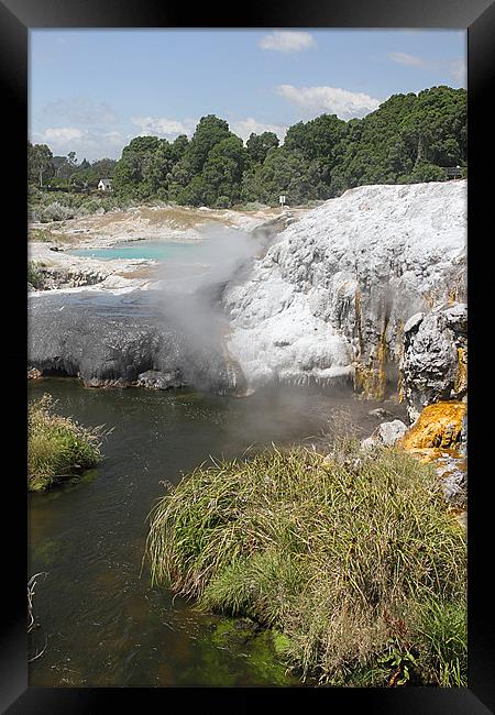 The Steaming Mineral Pools of Rotorua. Framed Print by Gill Allcock