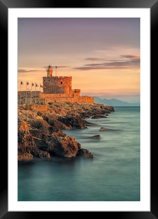 Rhodes Fort of St Nicholas and Lighthouse Framed Mounted Print by Antony McAulay