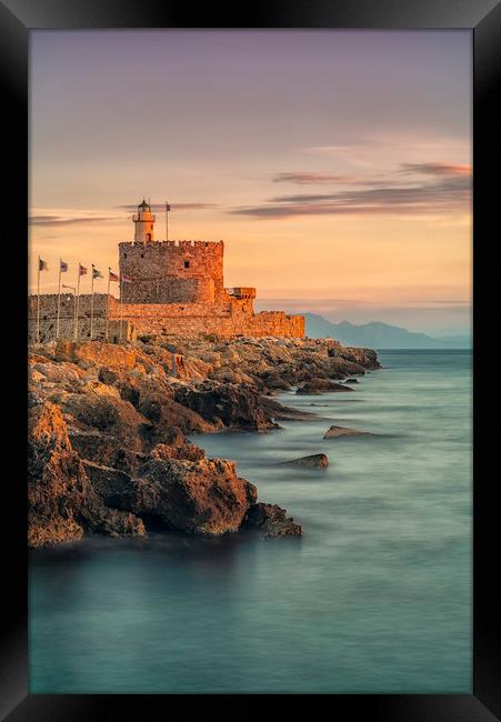 Rhodes Fort of St Nicholas and Lighthouse Framed Print by Antony McAulay