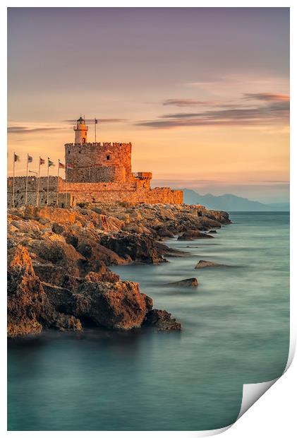 Rhodes Fort of St Nicholas and Lighthouse Print by Antony McAulay