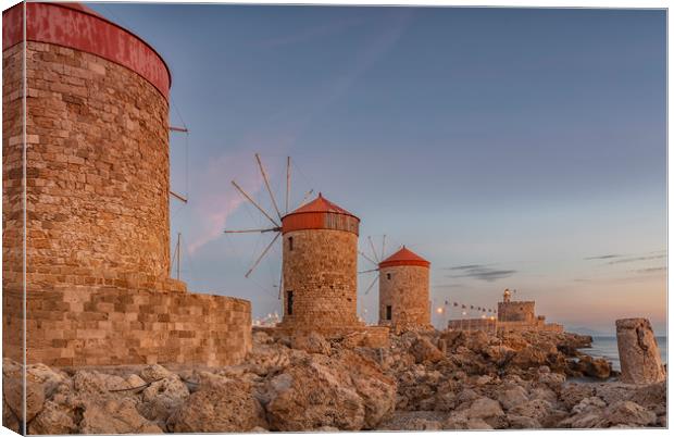 Rhodes Fort of St Nicholas and Windmills Canvas Print by Antony McAulay