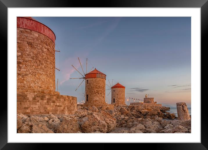 Rhodes Fort of St Nicholas and Windmills Framed Mounted Print by Antony McAulay