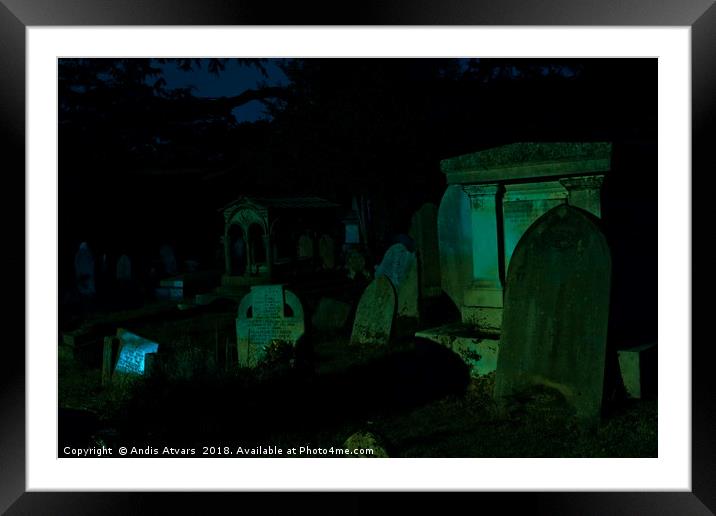 St Mary's Churchyard Hendon at night Framed Mounted Print by Andis Atvars