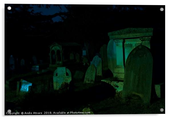 St Mary's Churchyard Hendon at night Acrylic by Andis Atvars