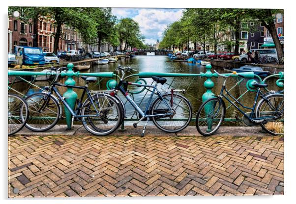 Bikes in Amsterdam Acrylic by Valerie Paterson