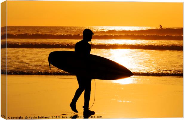 sunset surfing cornwall Canvas Print by Kevin Britland