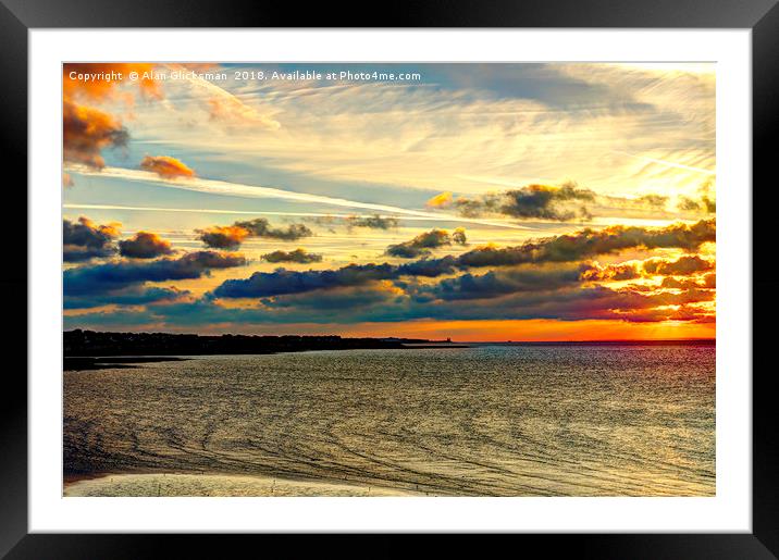 Sun going down from the beach Framed Mounted Print by Alan Glicksman