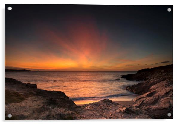 Sunset Newquay Cornwall Acrylic by Eddie John