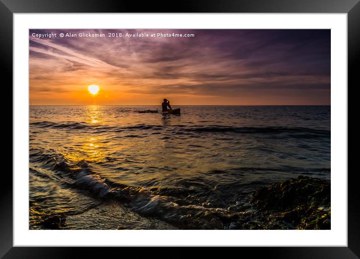 Kayak at sunset Framed Mounted Print by Alan Glicksman