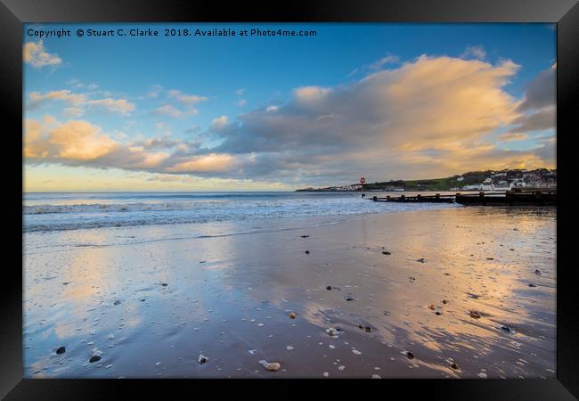 Reflections of Swanage Bay Framed Print by Stuart C Clarke