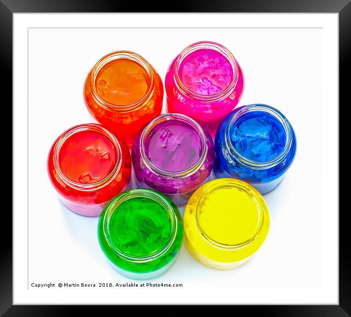 Abstract of jars with colored water Framed Mounted Print by Martin Bowra