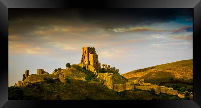 Corfe Castle Evening Framed Print by Mike Lanning