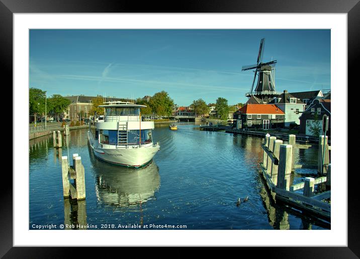 Haarlem boat and windmill Framed Mounted Print by Rob Hawkins