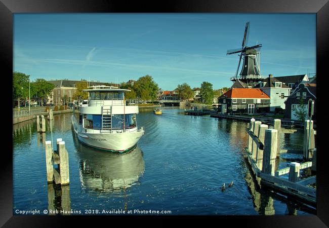 Haarlem boat and windmill Framed Print by Rob Hawkins