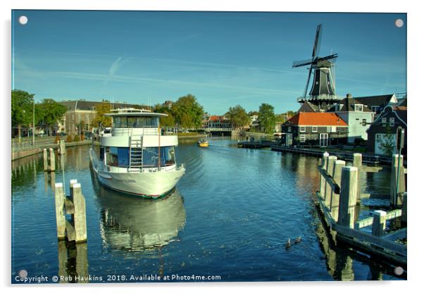 Haarlem boat and windmill Acrylic by Rob Hawkins