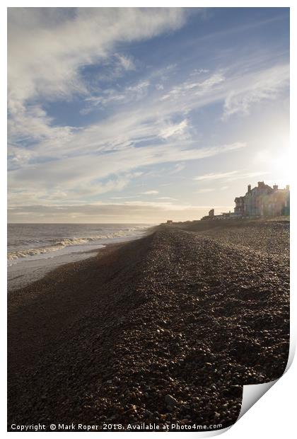 Aldeburgh shingle beach bright sun in winter with  Print by Mark Roper