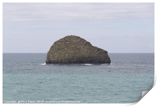 Gull rock viewed from Trebarwith Strand  Print by Mark Roper