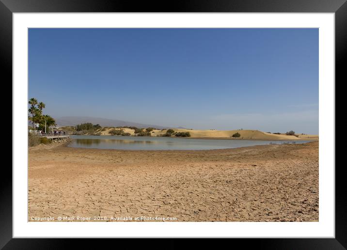 La Charca nature reserve lake next to the sand dun Framed Mounted Print by Mark Roper