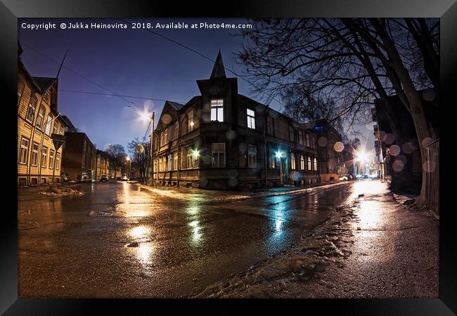 Crossing On A Winter Night Framed Print by Jukka Heinovirta