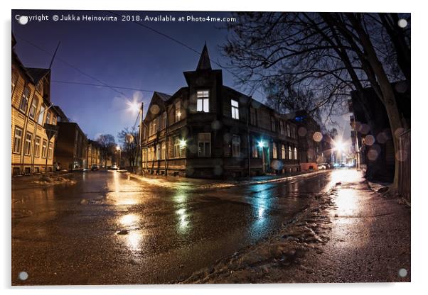 Crossing On A Winter Night Acrylic by Jukka Heinovirta